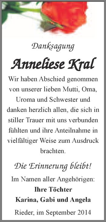 Traueranzeige von Anneliese Kral von WVG - Wochenspiegel Quedlinburg