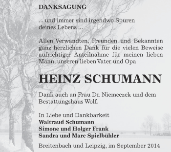 Traueranzeige von Heinz Schumann von Super Sonntag Zeitz