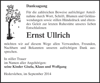 Traueranzeige von Ernst Ullrich von WVG - Wochenspiegel Quedlinburg