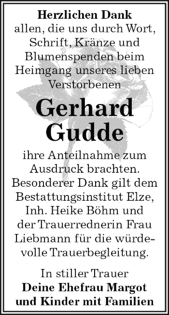 Traueranzeige von Gerhard Gudde von WVG - Wochenspiegel Dessau / Köthen