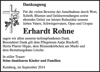Traueranzeige von Erhardt Rohne von WVG - Wochenspiegel Wittenberg