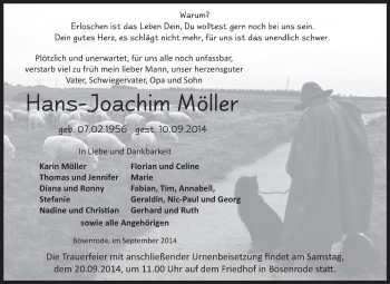 Traueranzeige von Hans-Joachim Möller von WVG - Wochenspiegel SGH