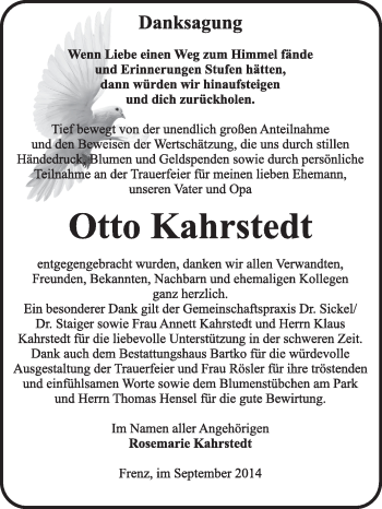 Traueranzeige von Otto Kahrstedt von Super Sonntag Dessau / Köthen