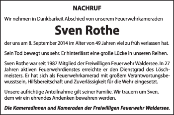 Traueranzeige von Sven Rothe von Super Sonntag Dessau / Köthen