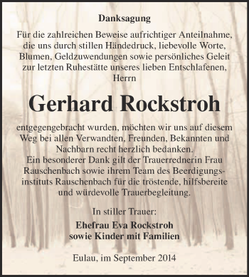 Traueranzeige von Gerhard Rockstroh von WVG - Wochenspiegel NMB / WSF / ZTZ