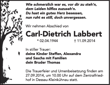 Traueranzeige von Carl-Dietrich Labbert von Super Sonntag Dessau / Köthen