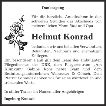 Traueranzeige von Helmut Konrad von Super Sonntag Bernburg