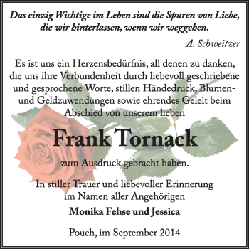 Traueranzeige von Frank Tornack von Super Sonntag Wittenberg