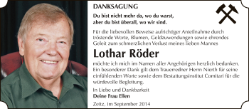 Traueranzeige von Lothar Röder von Super Sonntag Zeitz