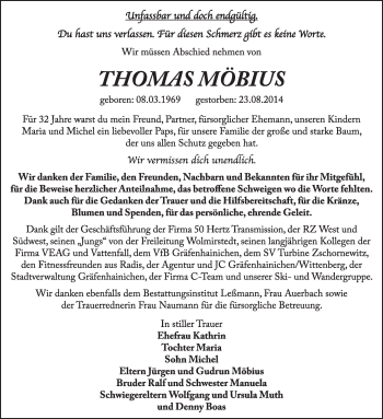 Traueranzeige von Thomas Möbius von WVG - Wochenspiegel Wittenberg