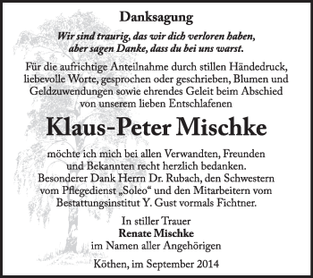 Traueranzeige von Klaus-Peter Mischke von Super Sonntag Dessau / Köthen