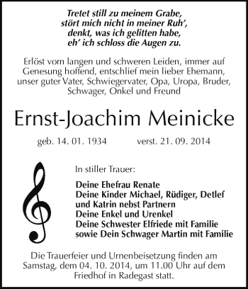 Traueranzeige von Ernst-Joachim Meinicke von Super Sonntag Dessau / Köthen