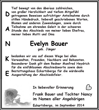 Traueranzeige von Evelyn Bauer von Super Sonntag Zeitz