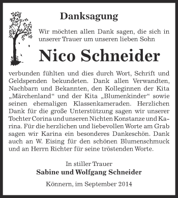 Traueranzeige von Nico Schneider von Super Sonntag Bernburg