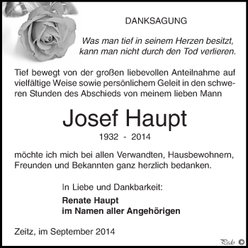 Traueranzeige von Josef Haupt von Super Sonntag Zeitz