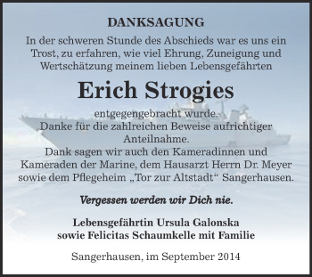 Traueranzeige von Erich Strogies von Super Sonntag SGH Mansf. Land
