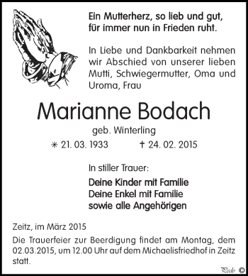 Traueranzeige von Susanne Helmholz von Mitteldeutsche Zeitung Quedlinburg