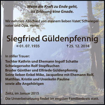 Traueranzeige von Siegfried Güldenpfennig von Super Sonntag Zeitz