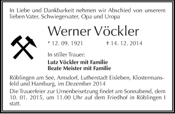Traueranzeige von Werner Vöckler von Mitteldeutsche Zeitung Mansfelder Land