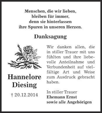 Traueranzeige von Hannelore Diesing von Super Sonntag Bernburg