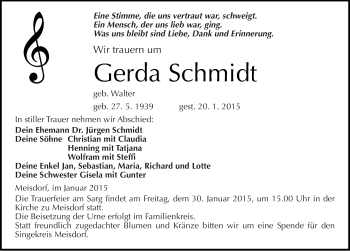 Traueranzeige von Gerda Schmidt von Mitteldeutsche Zeitung