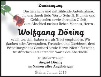 Traueranzeige von Wolfgang Döring von Mitteldeutsche Zeitung Zeitz