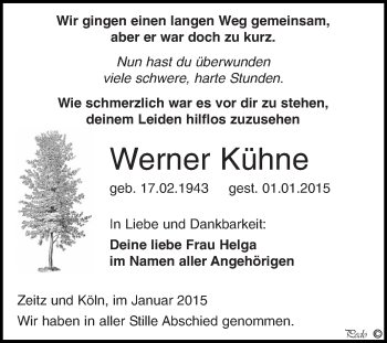 Traueranzeige von Werner Kühne von Super Sonntag Zeitz