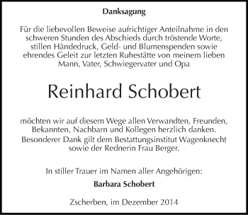 Traueranzeige von Reinhard Schobert von Mitteldeutsche Zeitung Halle/Saalkreis