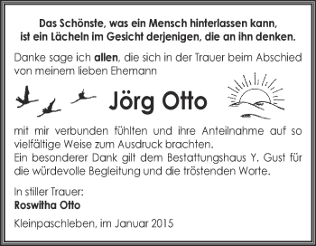Traueranzeige von Jörg Otto von WVG - Wochenspiegel Dessau / Köthen