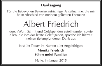 Traueranzeige von Albert Friedrich von Mitteldeutsche Zeitung Halle/Saalkreis