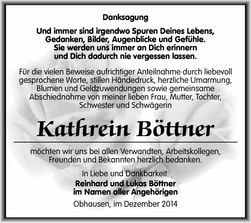  Traueranzeige für Kathrein Böttner vom 04.01.2015 aus WVG - Wochenspiegel Merseburg
