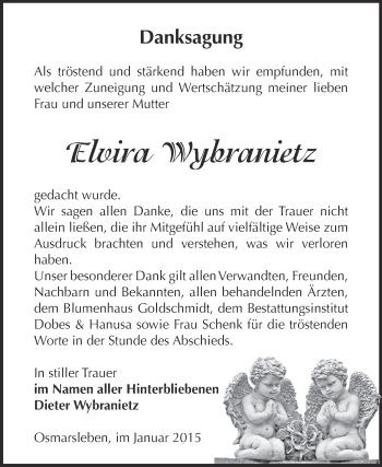 Traueranzeige von Elvira Wybranietz von Super Sonntag Bernburg