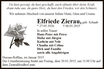 Traueranzeige von Elfriede Zierau von WVG - Wochenspiegel Dessau / Köthen