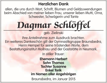 Traueranzeige von Dagmar Schlöffel von WVG - Wochenspiegel Merseburg
