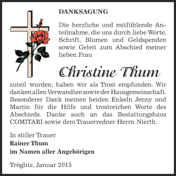 Traueranzeige von Christine Thum von Super Sonntag Zeitz