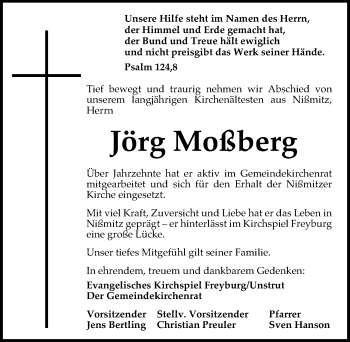 Traueranzeige von Jörg Moßberg von Mitteldeutsche Zeitung Naumburg/Nebra