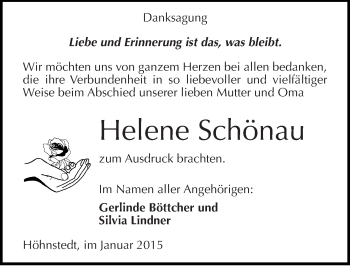 Traueranzeige von Helene Schönau von Mitteldeutsche Zeitung Halle/Saalkreis