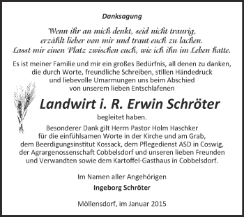 Traueranzeige von Erwin Schröter von Super Sonntag Wittenberg