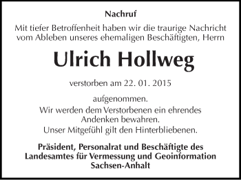 Traueranzeige von Ulrich Hollweg von Mitteldeutsche Zeitung Halle/Saalkreis