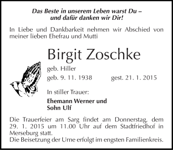 Traueranzeige von Birgit Zoschke von Mitteldeutsche Zeitung Merseburg/Querfurt