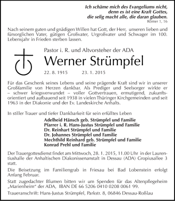Traueranzeige von Werner Strümpfel von Mitteldeutsche Zeitung Dessau-Roßlau