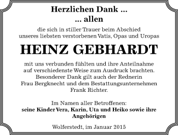 Traueranzeige von Heinz Gebhardt von Mitteldeutsche Zeitung Sangerhausen
