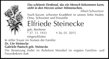 Traueranzeige von Elfriede Steinecke von Mitteldeutsche Zeitung Quedlinburg