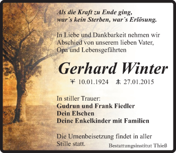 Traueranzeige von Gerhard Winter von Mitteldeutsche Zeitung Quedlinburg