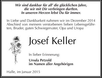 Traueranzeige von Josef Keller von Mitteldeutsche Zeitung Halle/Saalkreis