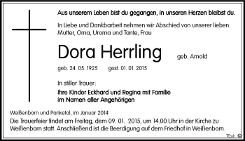 Traueranzeige von Dora Herrling von Mitteldeutsche Zeitung Zeitz