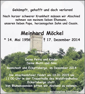 Traueranzeige von Meinhard Möckel von WVG - Wochenspiegel NMB / WSF / ZTZ