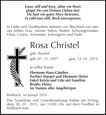 Traueranzeige von Rosa Christel von Mitteldeutsche Zeitung Merseburg/Querfurt