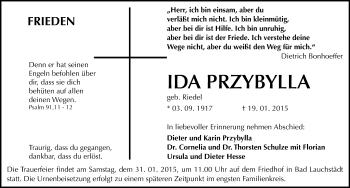 Traueranzeige von Ida Przybylla von Mitteldeutsche Zeitung Merseburg/Querfurt