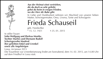 Traueranzeige von Frieda Schauseil von Mitteldeutsche Zeitung Naumburg/Nebra
